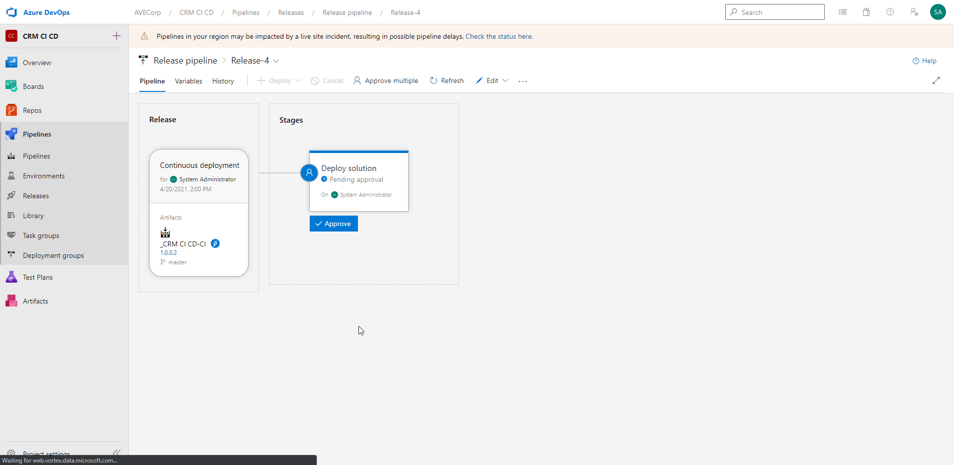Release Pipeline pending for Approval