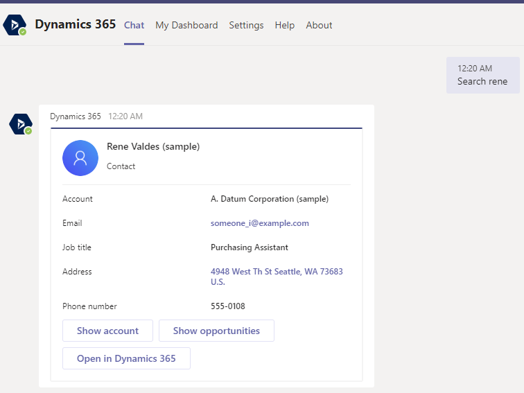 Dynamics 365 Chatbot from MS Teams