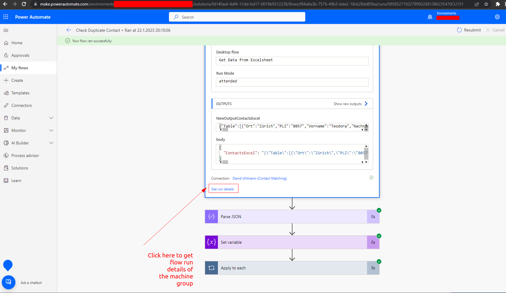 how to get to flow runs details of group