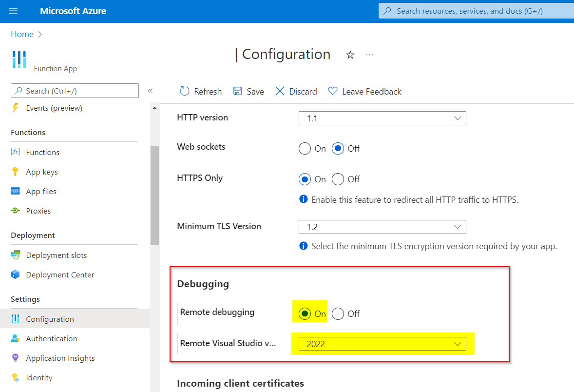 How to remote debug Azure Function