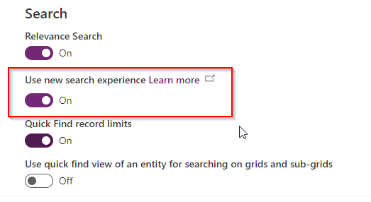 dynamics 365 new relevance search experience