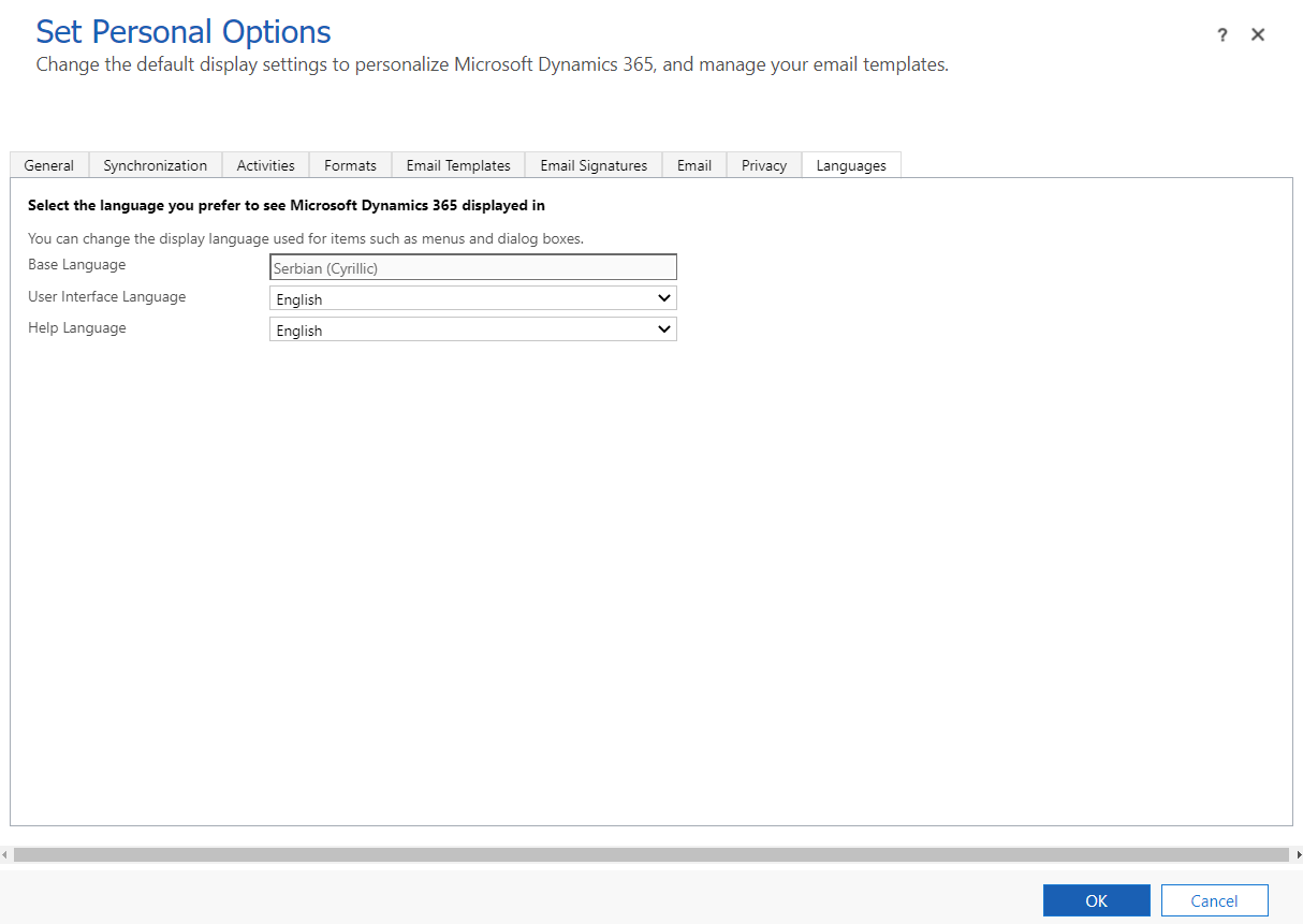 Dynamics 365 language problem