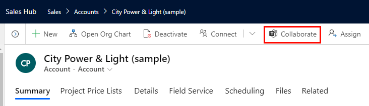 Button "Collaborate" inside Dynamics 365 form