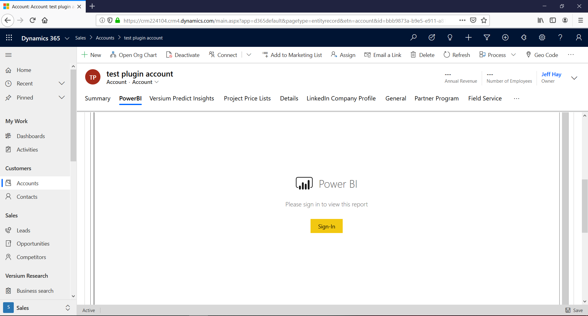 Power BI Embedded in Form - Sign in Request