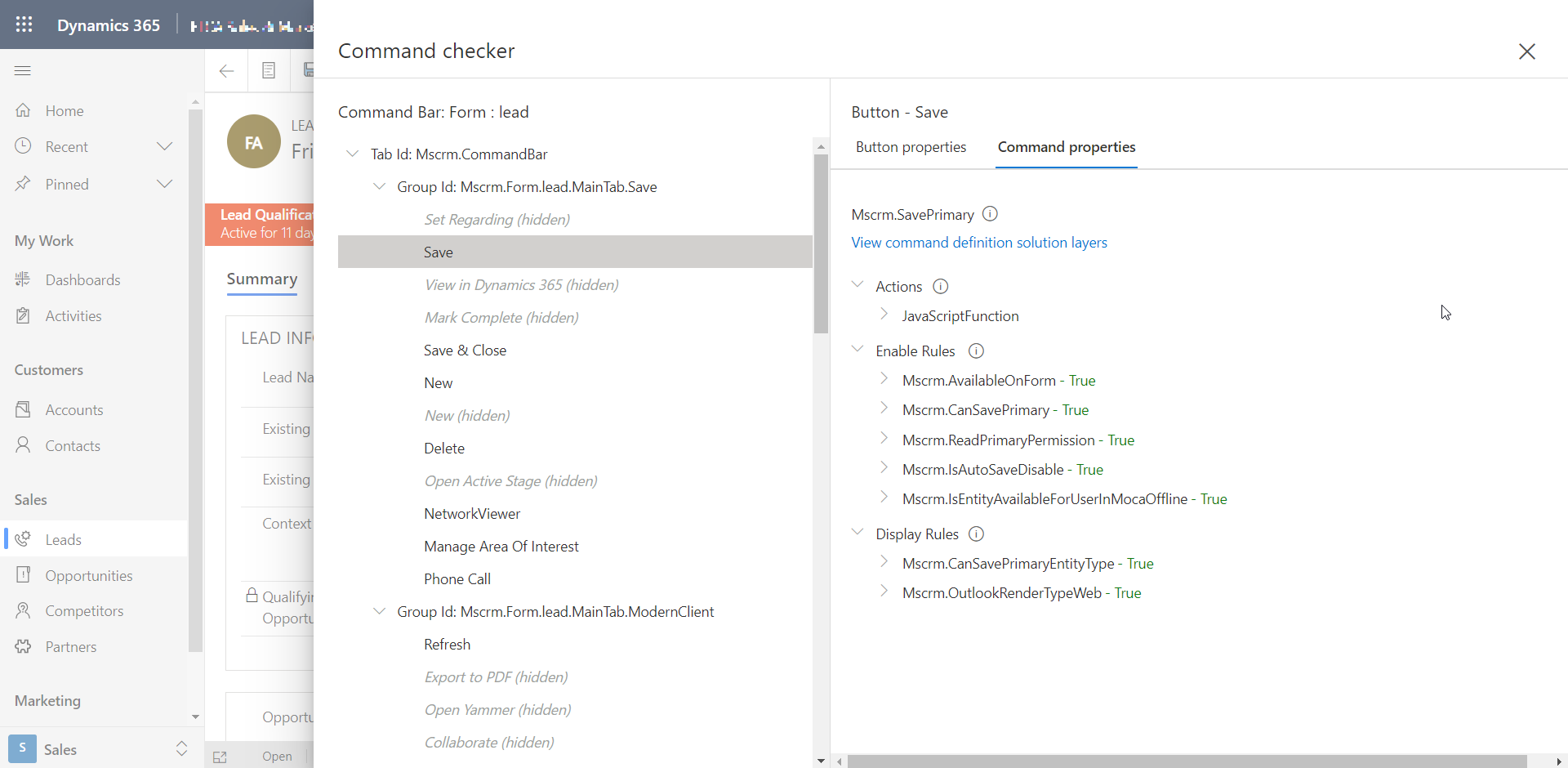 Command checker tool on Form