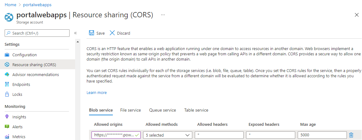Azure Blob Storage - CORS