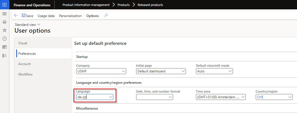 User language setting