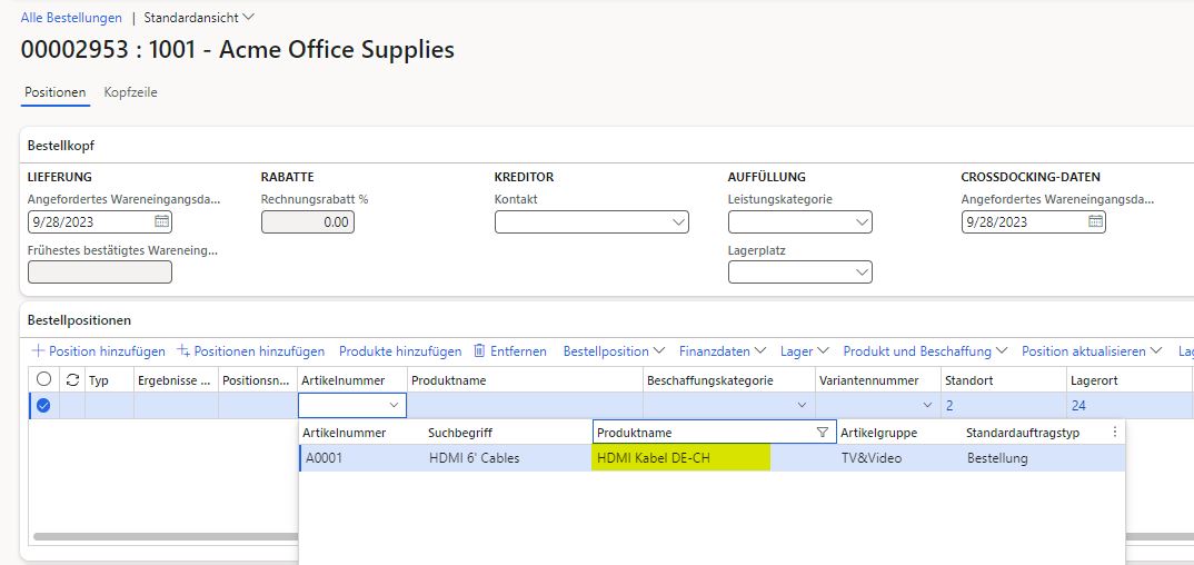 Product translation on the sales order