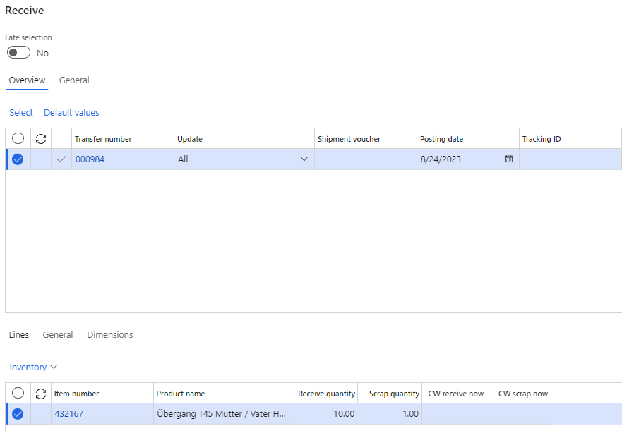 Dynamics 365 F&O : Transfer order processing