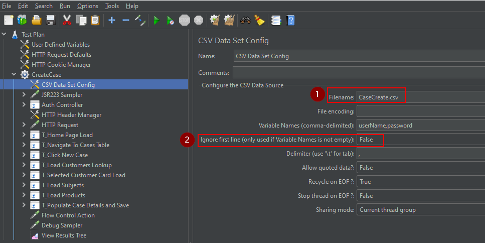 CSV Configuration Azure Load Testing