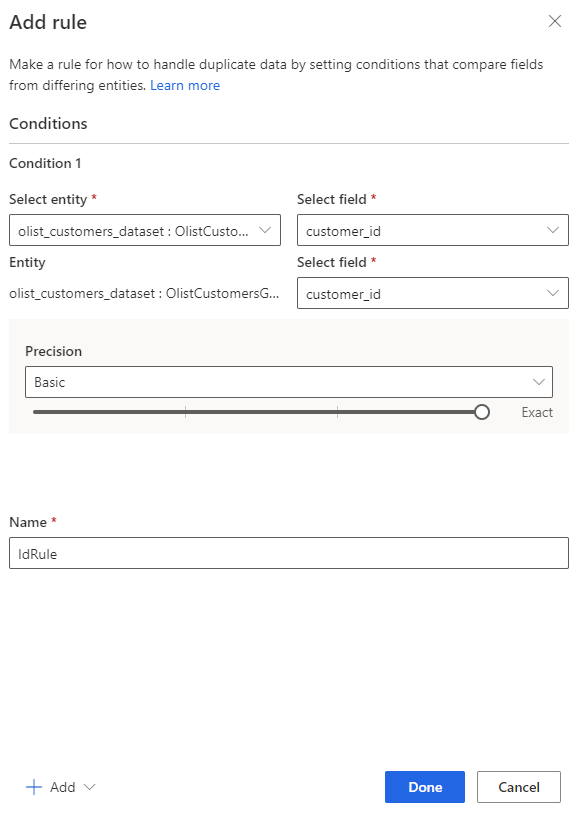 Dynamics 365 Customer Insights unification single dataset