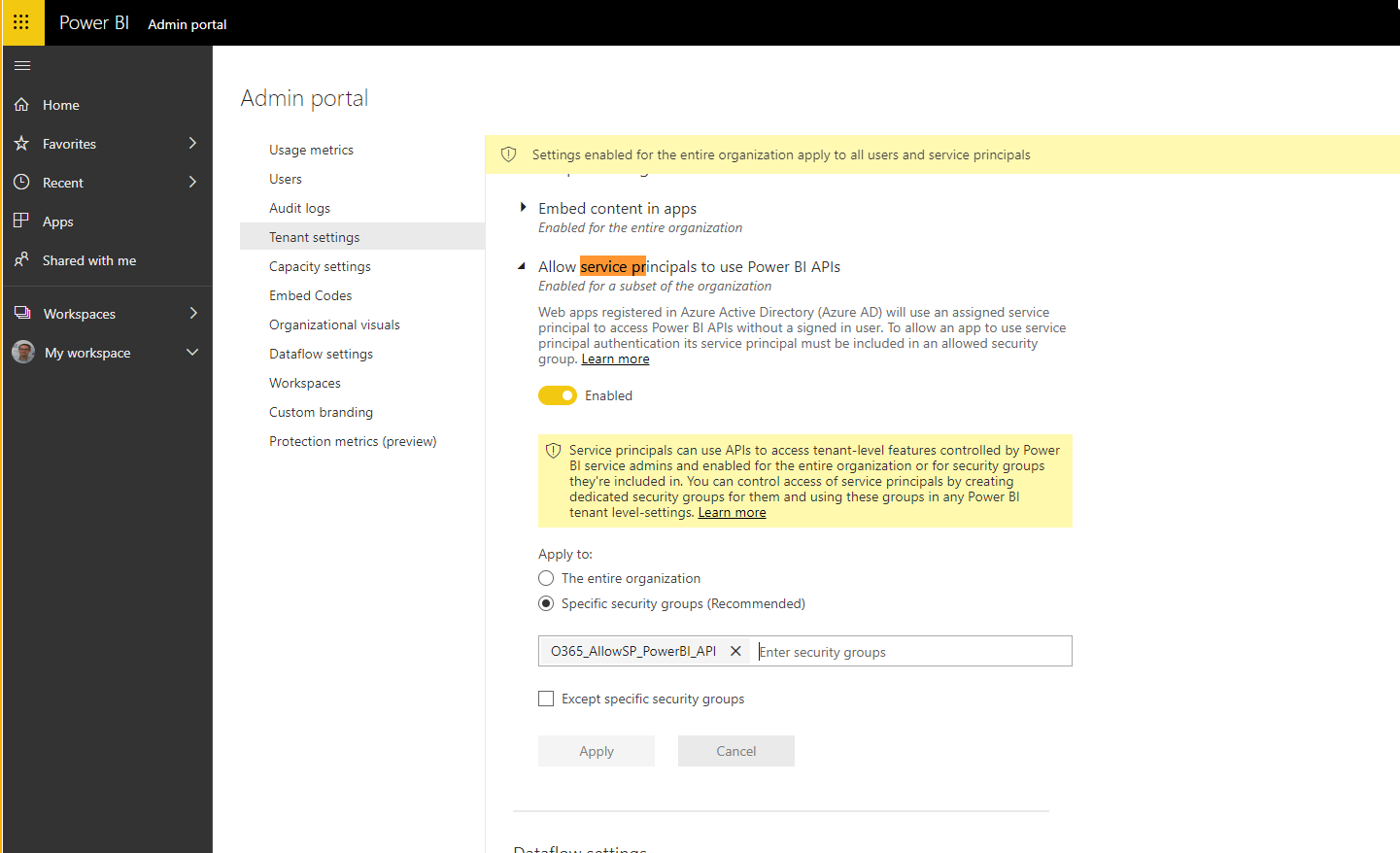 Service Principal Permissions in Power BI