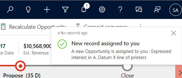 Dynamics 365 InApp Notification