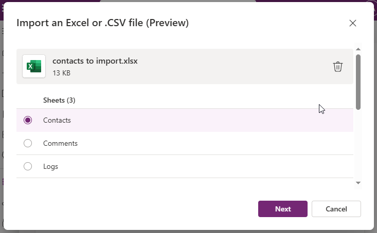 Select sheet