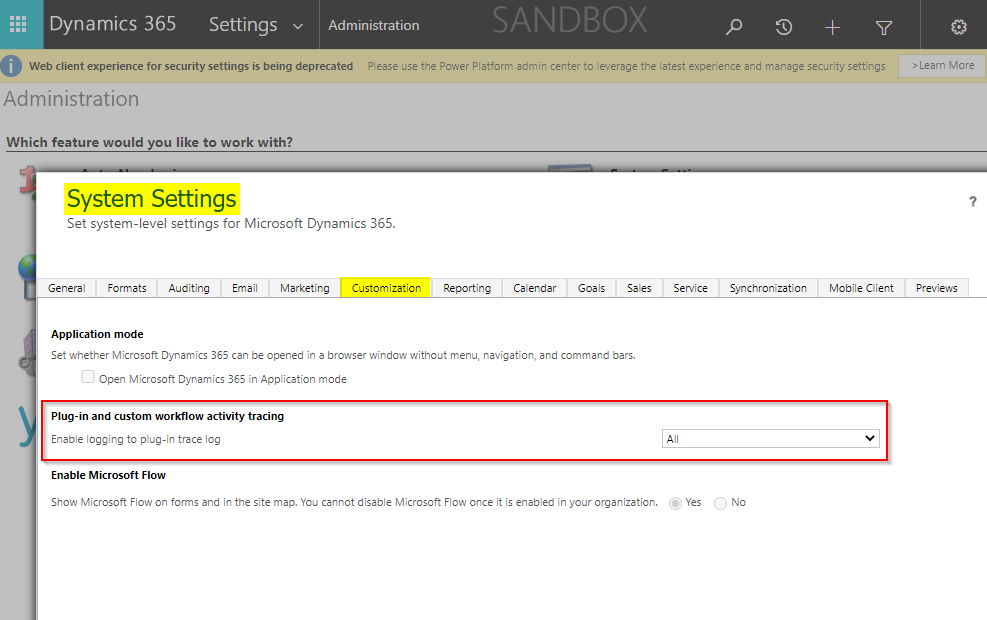 trace log settings