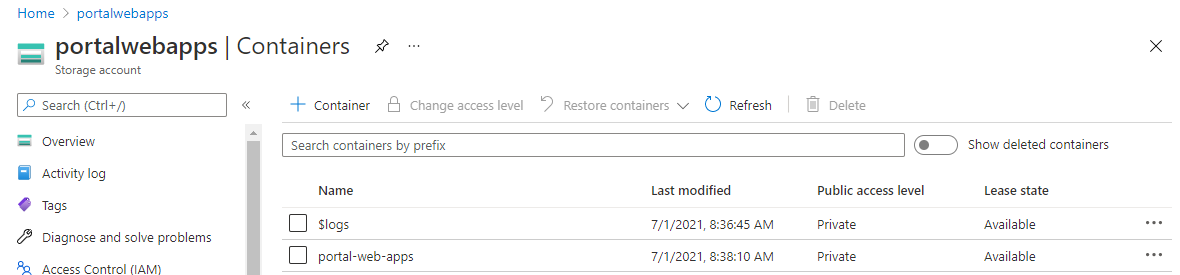 Azure Blob Storage - Containers