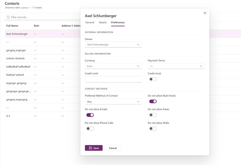 Detail View Edit Dialog