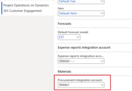 Project and accounting parameters - integration account.