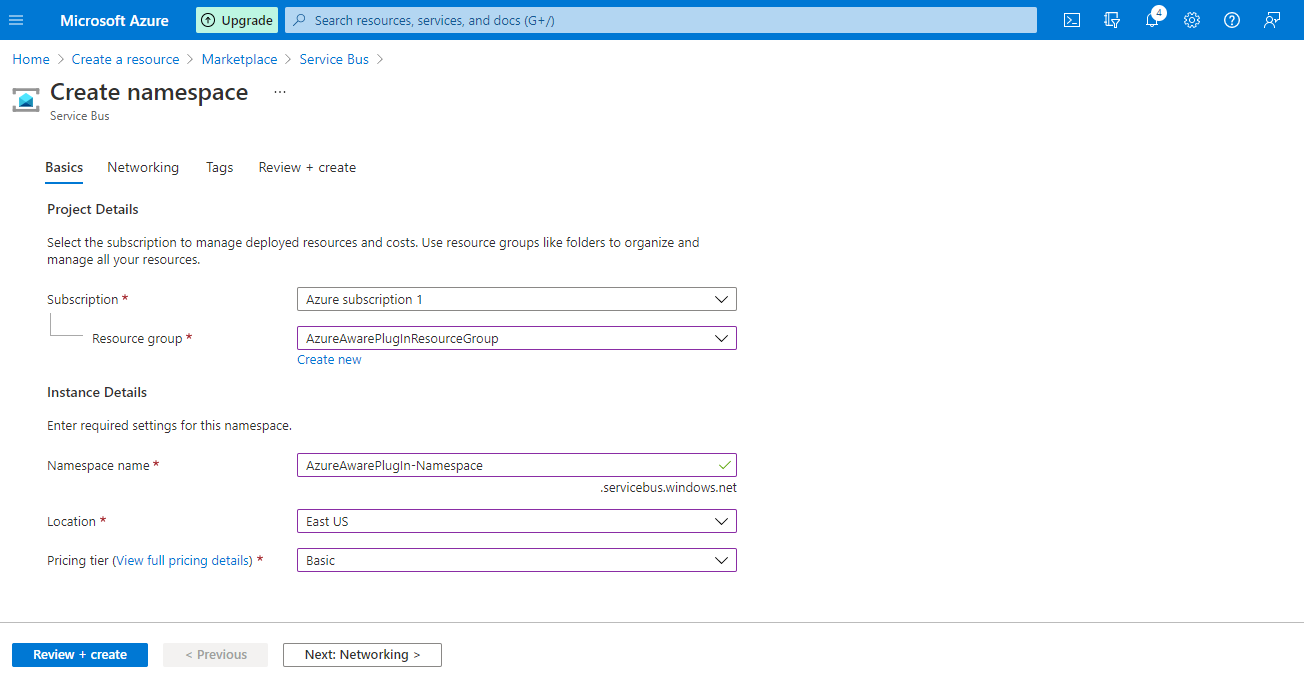 Creation of an Azure Namespace