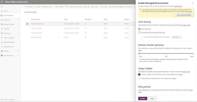 Power Platform Managed Environments and Pipelines