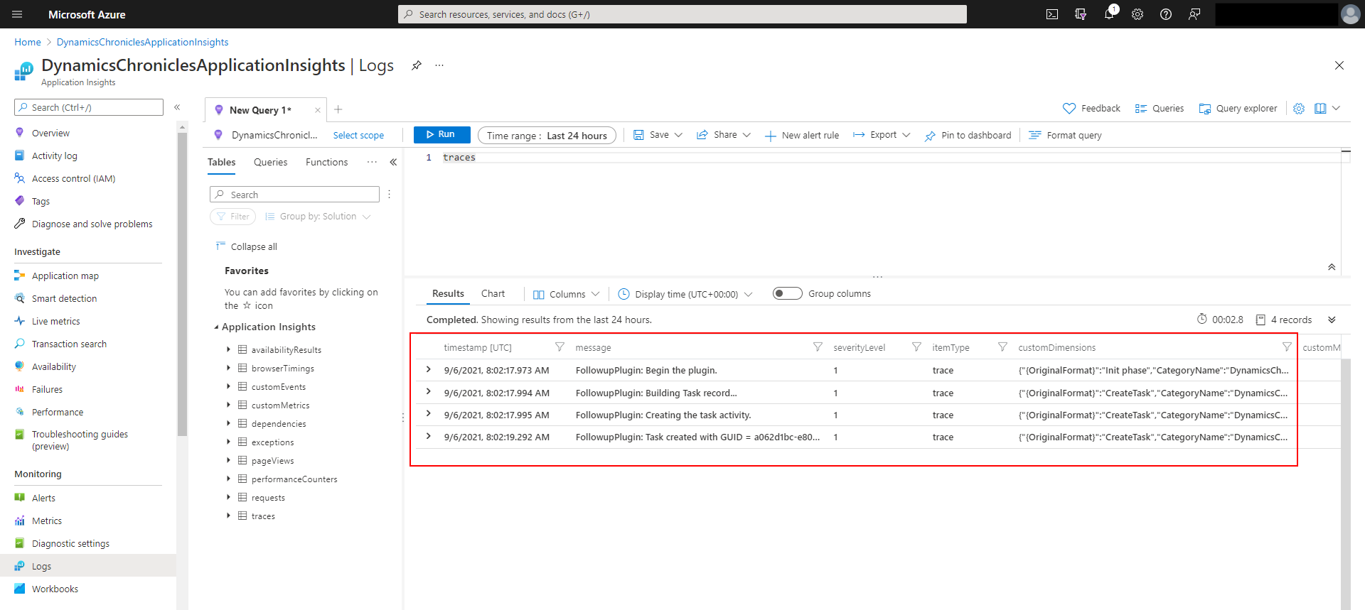 Azure Application Insights Logs