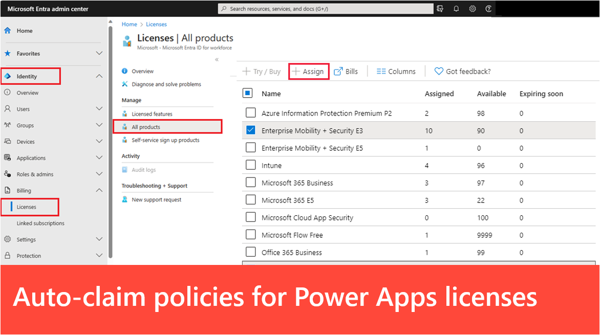 Auto-claim policies for Power Apps licenses